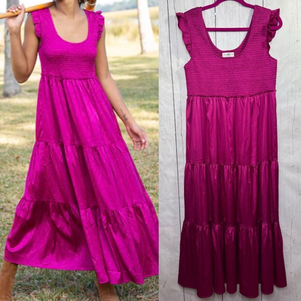 Natural Life Pink Smocked Prairie Maxi Dress Cottagecore Spring Easter Dress M